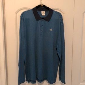 Lacoste, sz(8) 2X navy blue striped long sleeves